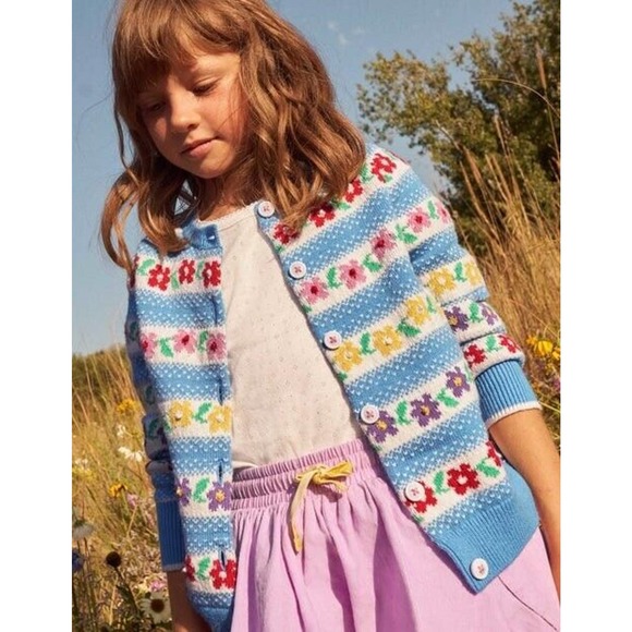 Mini Boden Other - Mini Boden 11-12yo Blue Floral Fair Isle Cardigan NWT